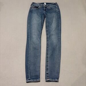 True Religion Halle Womens Mid Rise Super Skinny Jeans Size 25 Blue  Classic